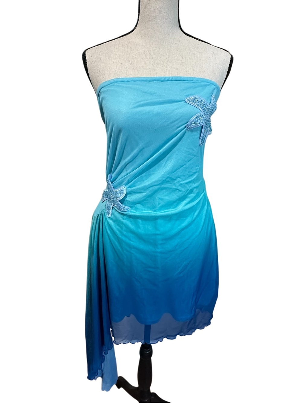 SHEIN Tween Girl Elegant Ombre Sky Blue Strapless Mermaid Dress